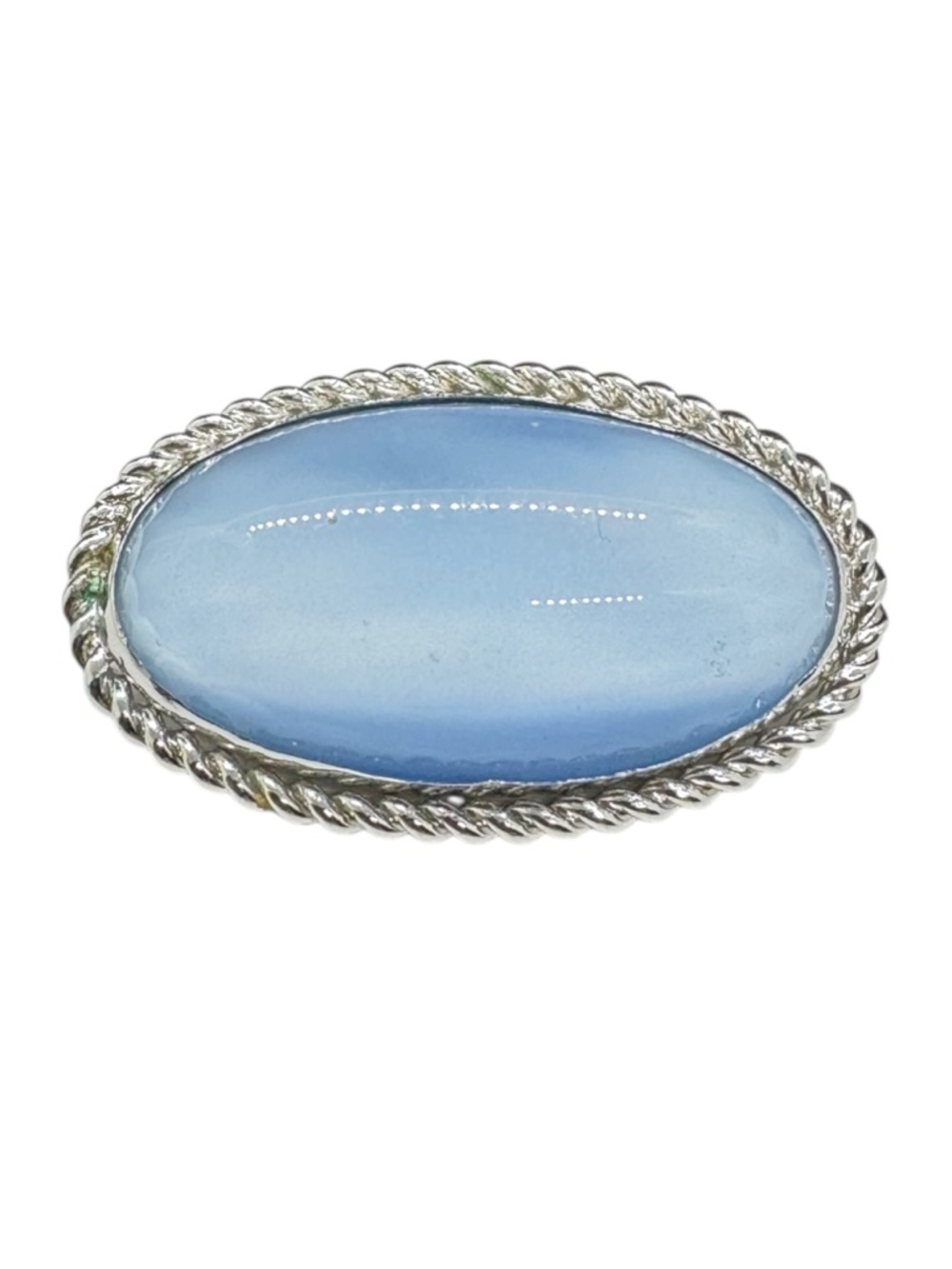 Vintage Hallmarked Sterling Chalcedony Blue Glass Cabochon  Brooch